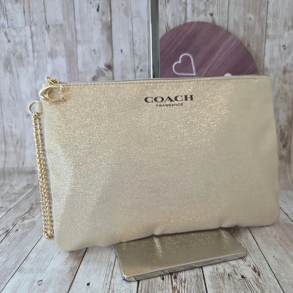 Coach Gold Glitter Evening Wristlet Pouch Clutch Bag